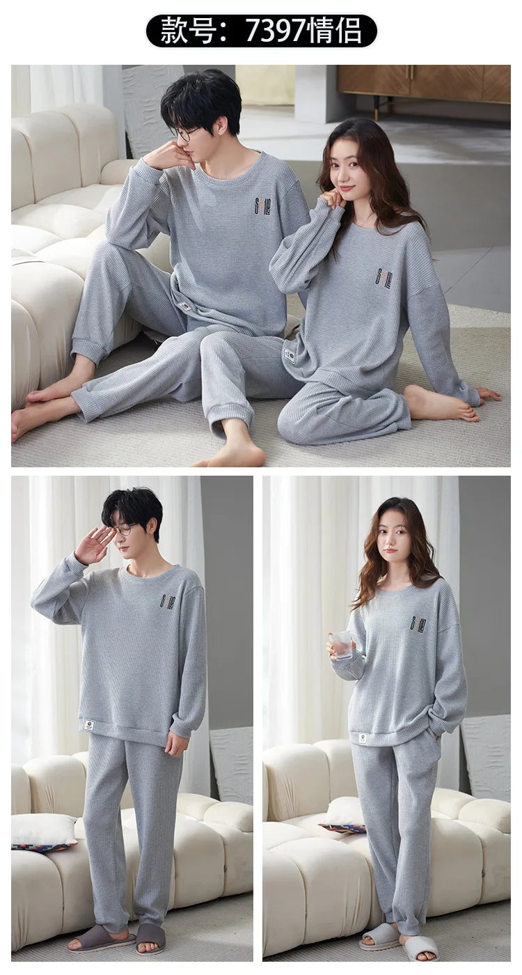 Couple Long Sleeves Sleepwear Autumn Winter Cotton Pajama Sets Print Pants Homewear Kawaii Clothes 2 Piece Sets Nightwear Lovers