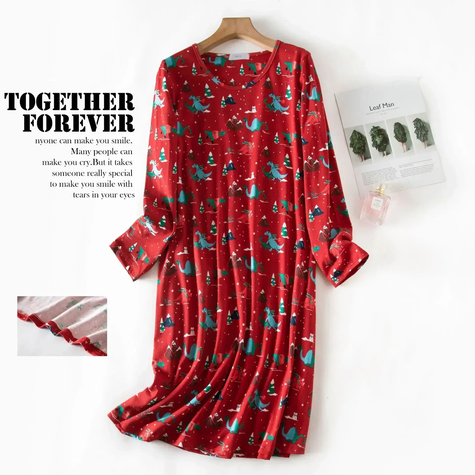 Knitted Cotton Women Plus Size Lingere Nightgown Loose Nightdress Long Sleeve Night Gown Cute Cartoon Home Dress Sexy Sleepwear