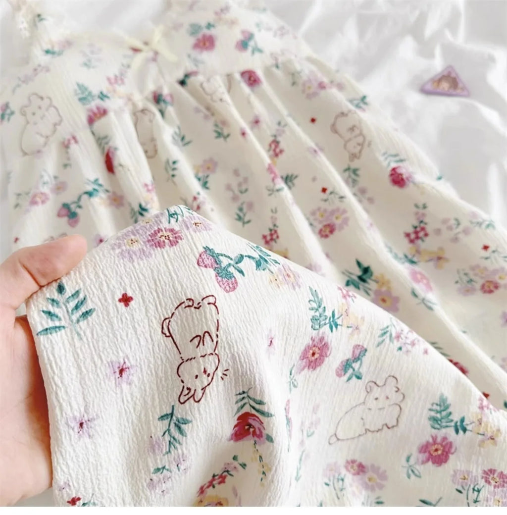 With Chest Cushion Halter Nightgown Female Summer Floral Breathable Thin Section of the Princess Style Loose Knee-Length Pajamas