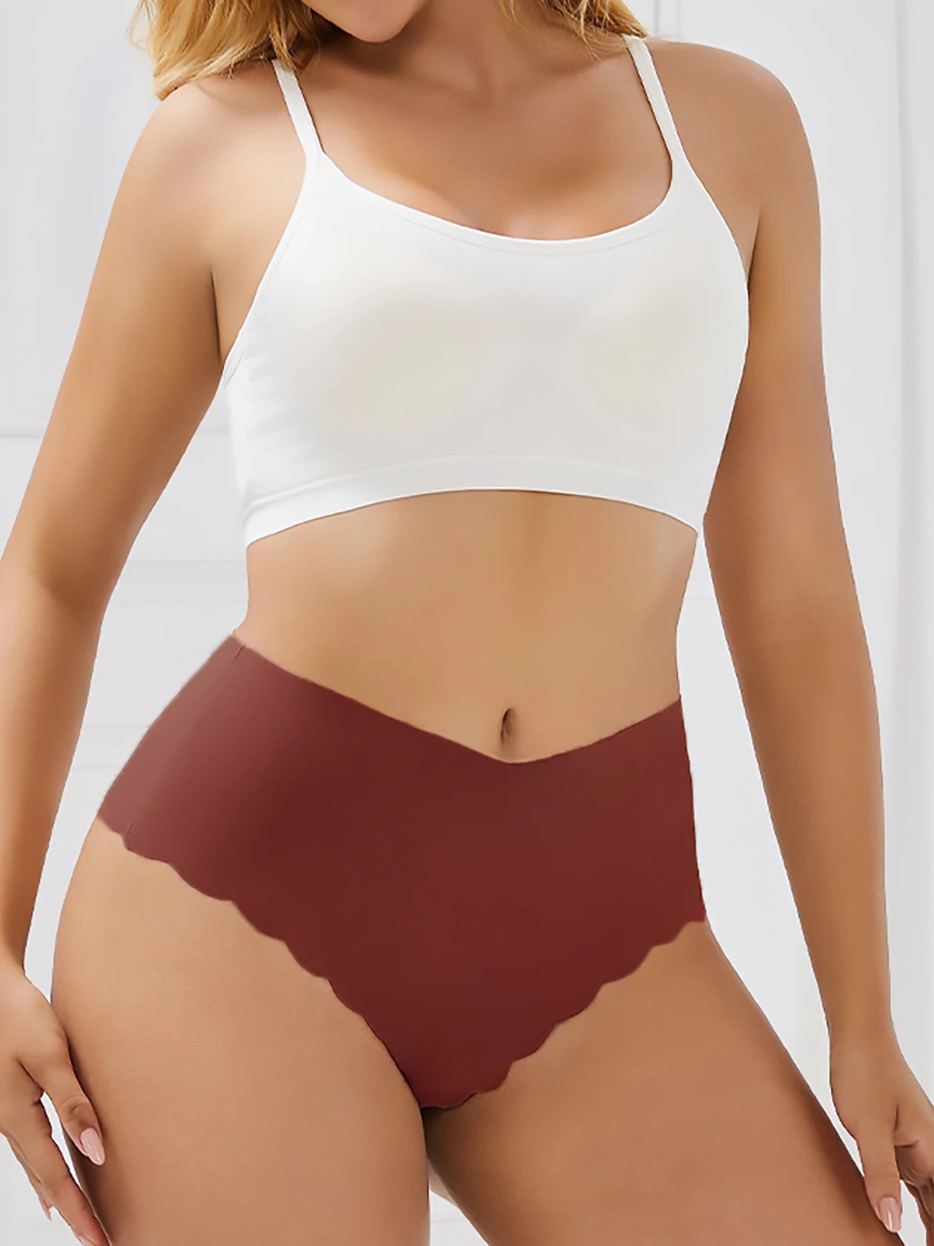 3Pcs/Set High-Waist Women's Panties Thongs Plain Slip Silk Wave Edged Fashion Seamless Female Underwear G-String for Ladies XS-L