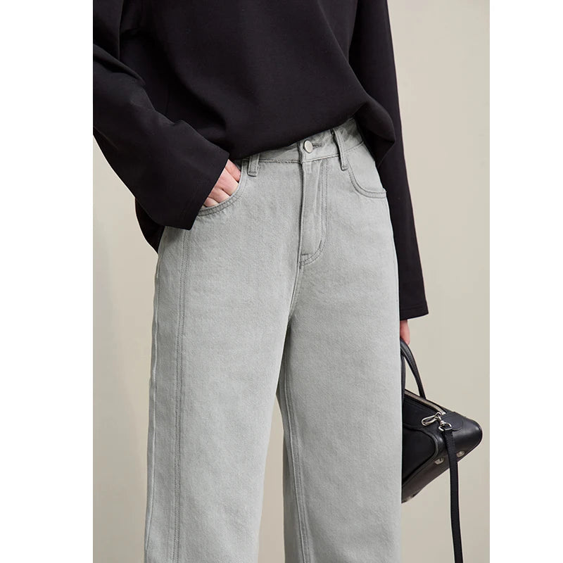 Amii Women's Jeans 2026 Spring New Casual Solid Color Cotton Straight Women's Pants Versatile Long Denim Trousers 12621038