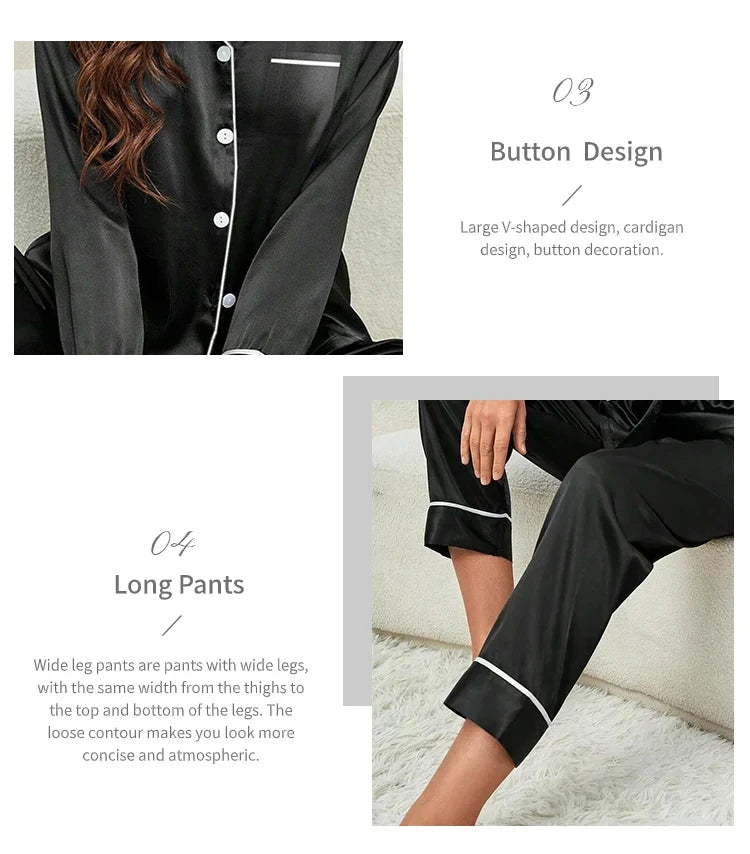Plus Size Ice Silk Pajamas Women Long-Sleeved Solid Colour Loose 5xl Home Wear Ladies Comfortable Sleepwear 2PCS Set Nightwear