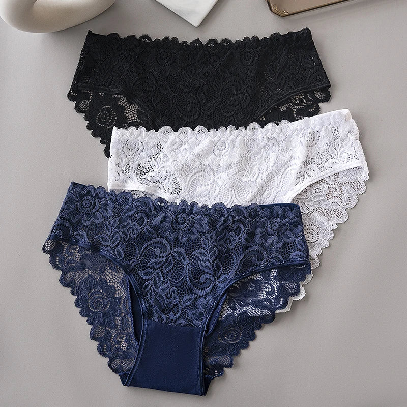 6PCS/Set Middle Waist Hollow Out Floral Lace Cotton Panties Women Briefs Sexy Lingerie Female Underwear Ladies Soft Underpants