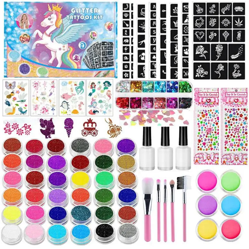 36 colors Colorful Glitter Temporary Tattoo Set Glitter Powder Makeup Brush Tattoo Glue Tattoo Party Face Body Art Kits For Kids
