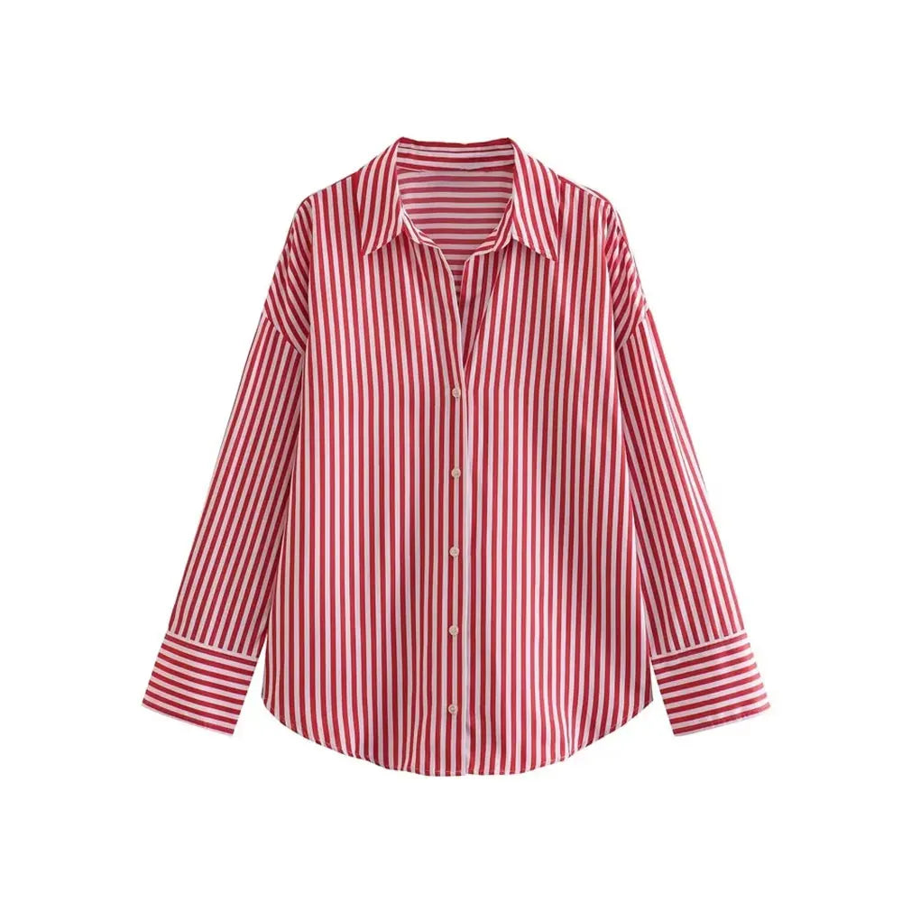 Oversized Poplin Shirts for Women, Long Sleeve, Button-up, Loose Female Blouses, Chic Tops, Fashion