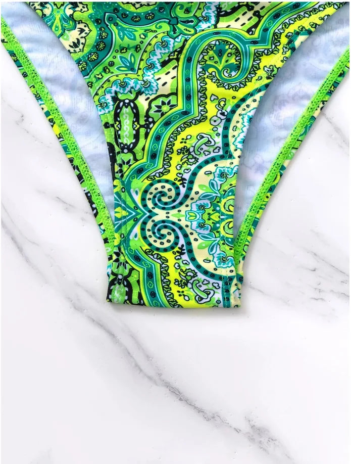 2026 Push Up Halter Bikini Printed Swimsuit Women Sexy Strappy Swimwear Female Bathers Bathing Swimming Swim Suit Beachwear