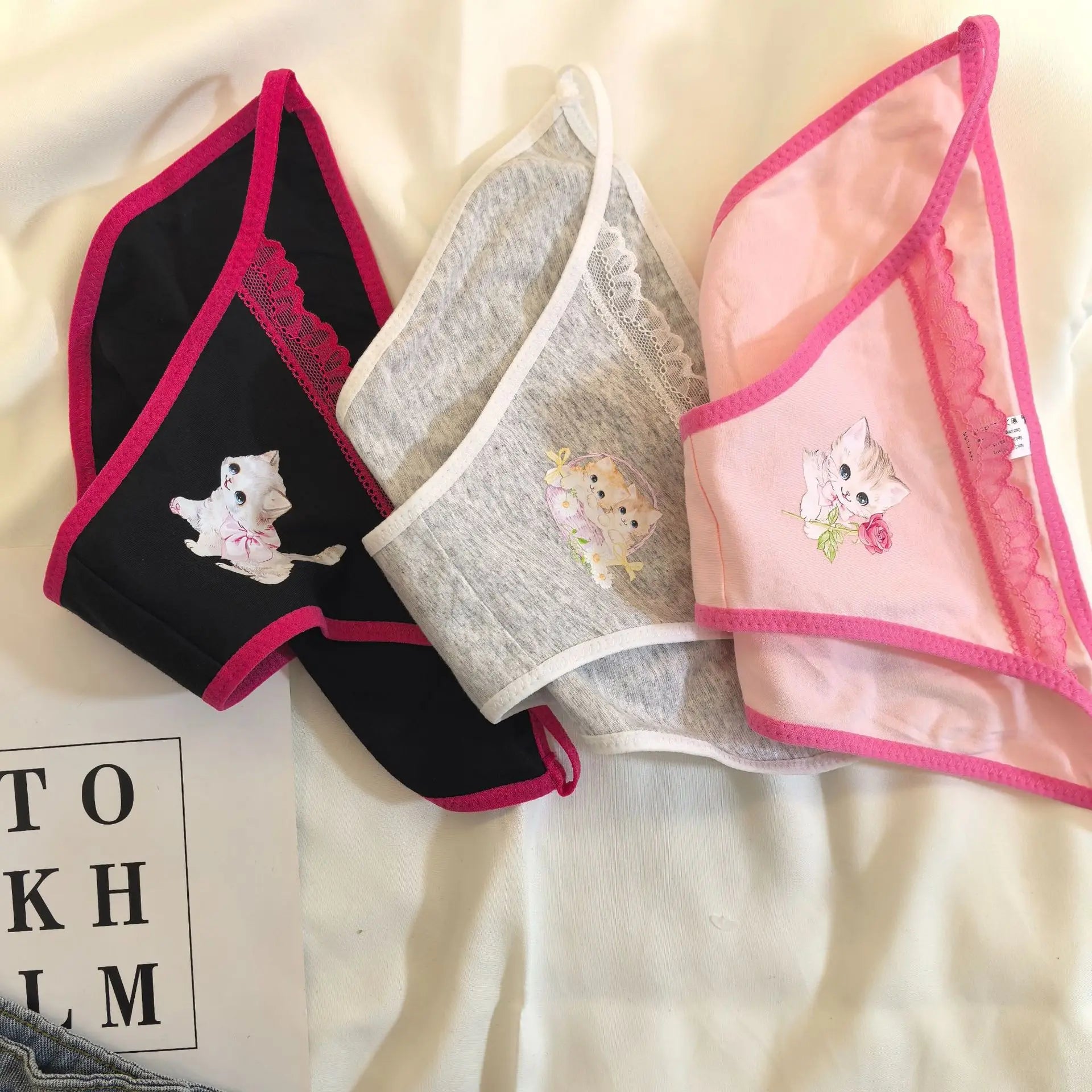 Retro Panties Japanese Sweet Cool Kitten Underwear Female Y2K Lace Girls Panties Cotton Crotch Women's Intimates Briefs Lingerie