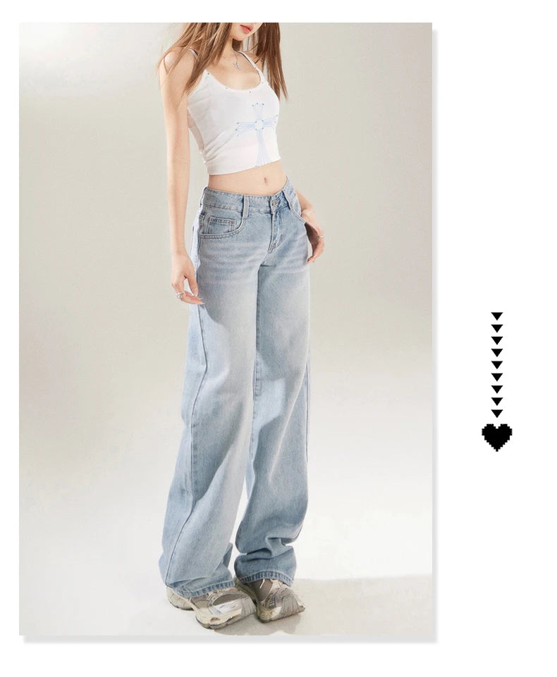 KSTUN 2025 Spring Women Wide Leg  Jeans Streetwear Loose Straight Denim Pants Vintage Low Waist Jeans For Woman Dragging Pants