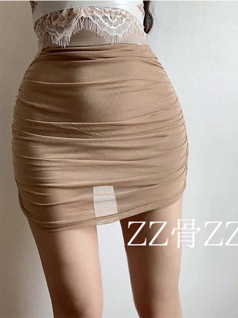 2024 New Skorts Summer New Style Street Sexy Solid Color Mesh Pleated Slim High Waisted Skirt Fashion Sweet Mesh  AWH9