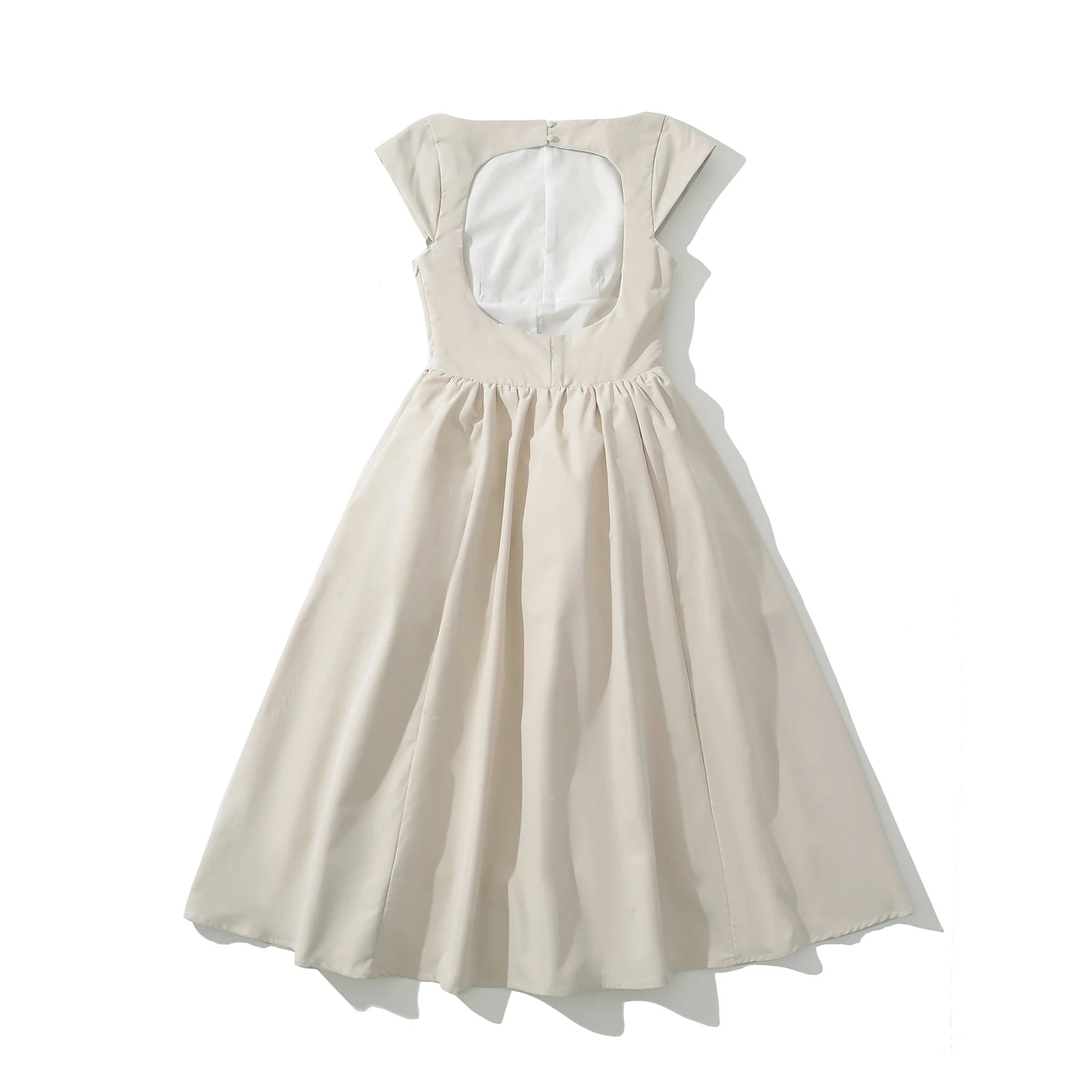 2024 Sexy Slash Collar Short Sleeve Low Waist Midi Dress Women Hollow Out Back Backless Pleated Swing A-line Party Robe Black