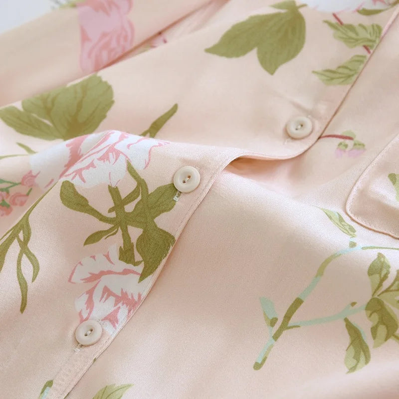 2023 Spring/Summer New Women's Pajama Set Gongsatin Cotton Women's Pajama Silk 100% Viscose Polka Dot Print Sleepwear 2-Piece
