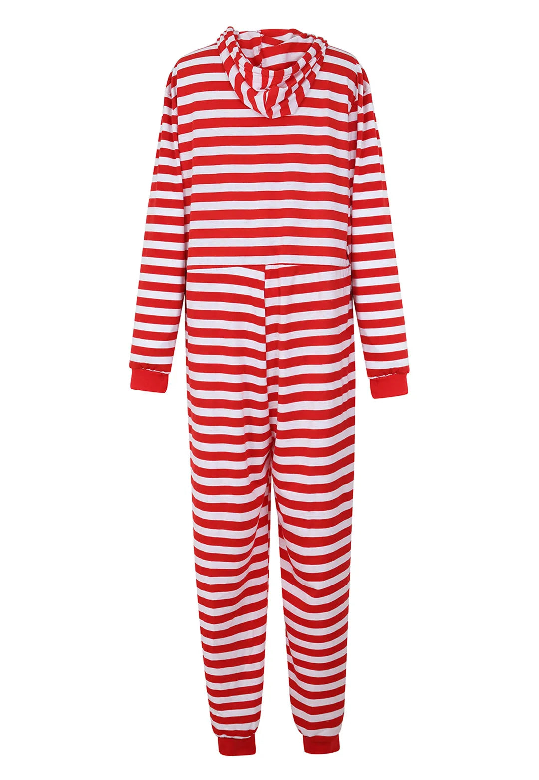 Couple Onesie Plus Size Christmas Pajamas Red and White Striped Onesies for Adults with Zipper Jumpsuit Hooded Sleepwear