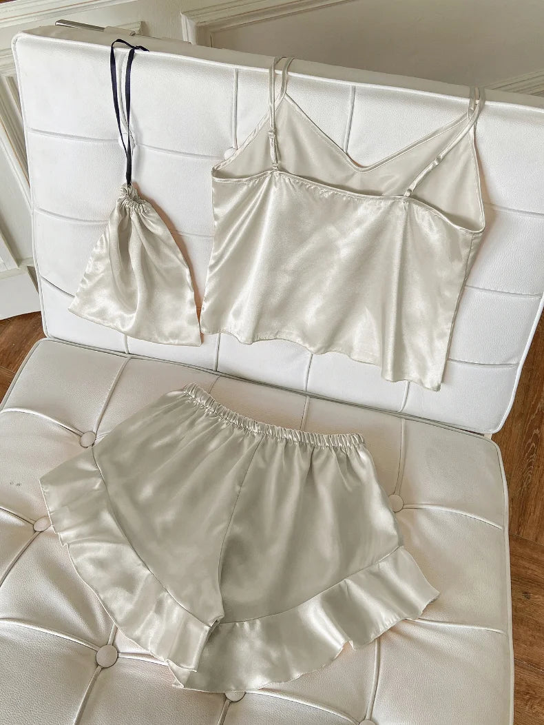 Fashion Sexy Underwear Set Women's 2 Pieces Sleepwear Pyjamas Silk Satin Bellyband Cami Top and Shorts Pajamas for Women Pijamas