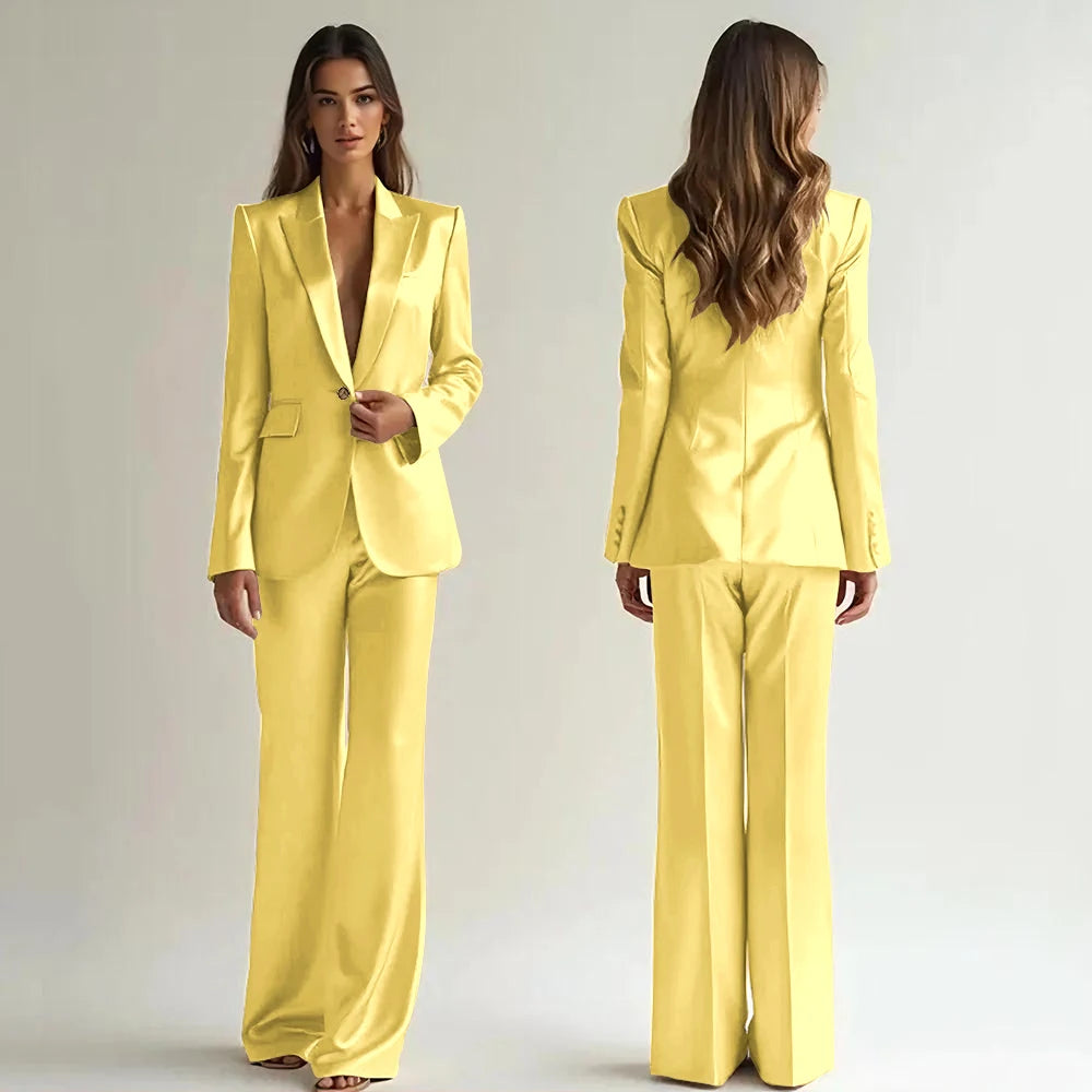 Luxury High Quality Women 's Suit One Button 2 Piece Jacket Pants Female Clothing Slim Fit Smart Office Banquet Lady Blazer Set