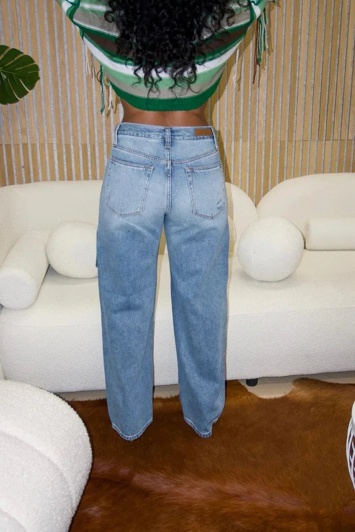 Women Mom Jeans Casual Splice High Waist Trousers Button Zipper Straight Pant Y2k Streetwear Loose Blue 2025 Summer Mom Jeans