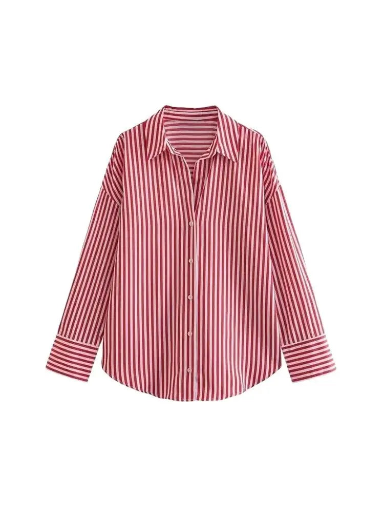 Oversized Poplin Shirts for Women, Long Sleeve, Button-up, Loose Female Blouses, Chic Tops, Fashion