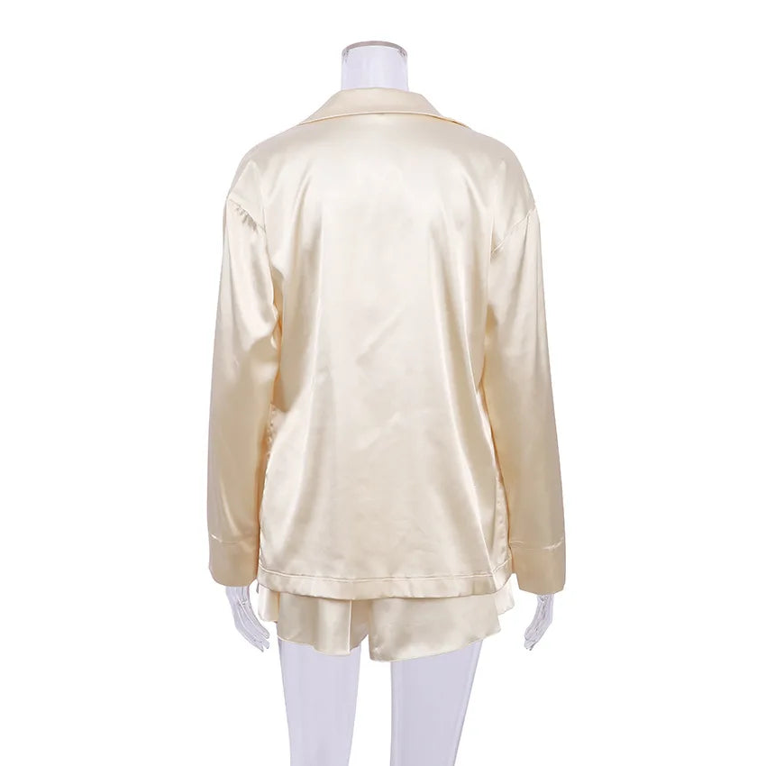 Women's Satin Soft Pajamas Set Crop Top+Shorts+Sleep Robe 3 Pieces Suit Loungewear Female Matching Sets Brides Pijamas Sleepwear