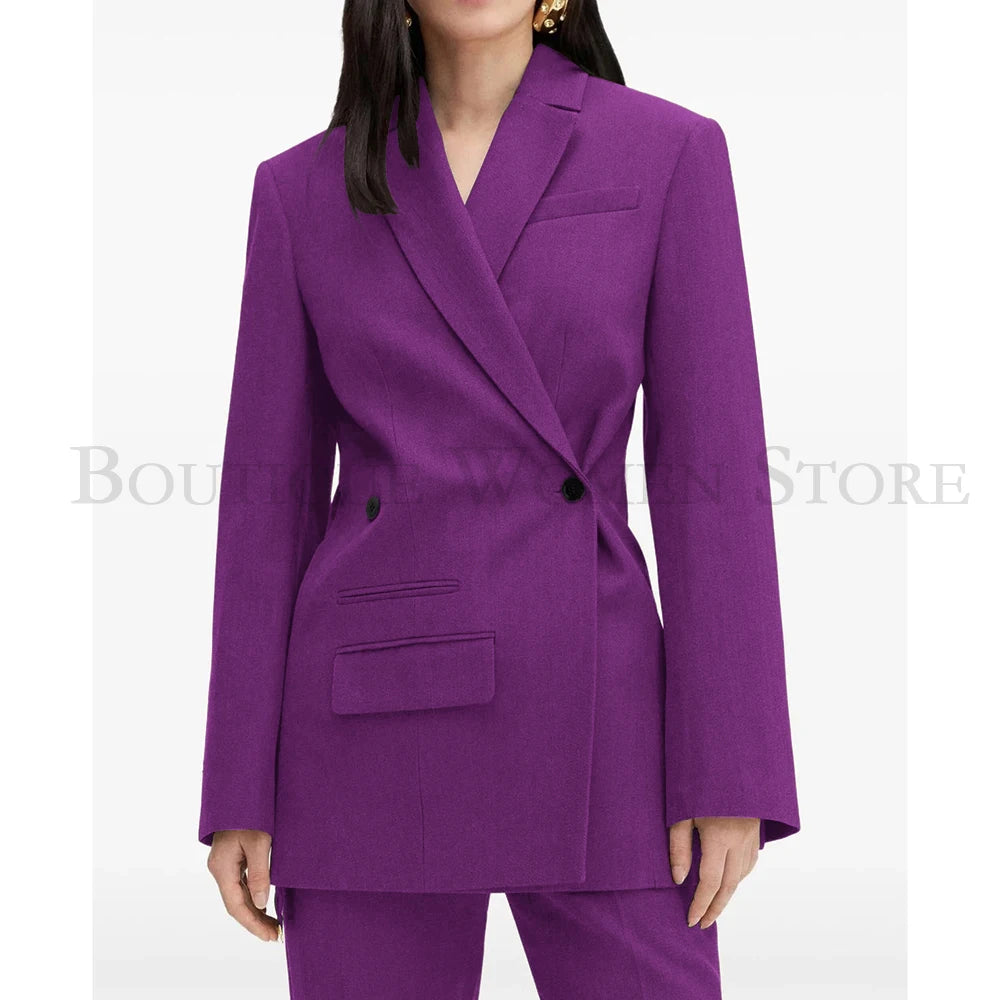 Elegant Brown Women Suits Formal Double Breasted Slim Fit Blazer Elegant Office Lady 2 Piece Jacket Pants Outfits Clothing