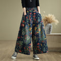 Women Ethnic and Retro Printed Wide-Leg Jeans for Autumn Winter New Style Elastic Waist Loose Fit Casual Versatile Denim Trouser