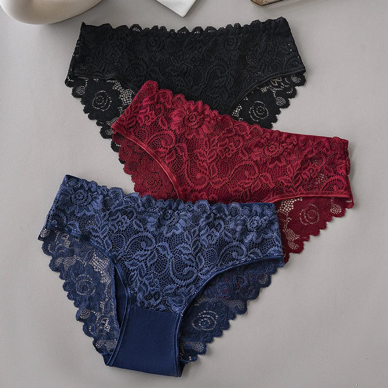 6PCS/Set Middle Waist Hollow Out Floral Lace Cotton Panties Women Briefs Sexy Lingerie Female Underwear Ladies Soft Underpants