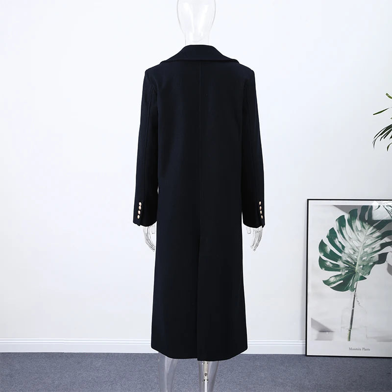 Elegant Stand Collar Long Woolen Coat Women Loose Full Sleeve Single Breast Warm Overcoat 2026 Spring Lady Outwear New