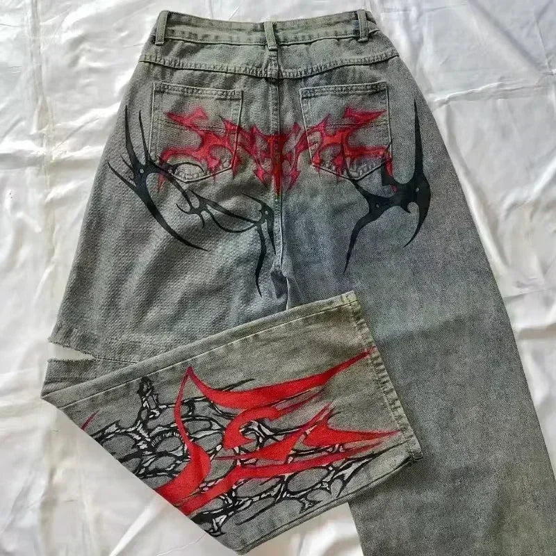 American Street Fashion Trend Big Pocket Loose Jeans Women Harajuku Y2K New Hip Hop Vintage Oversized Jeans Unisex Mopping Jeans