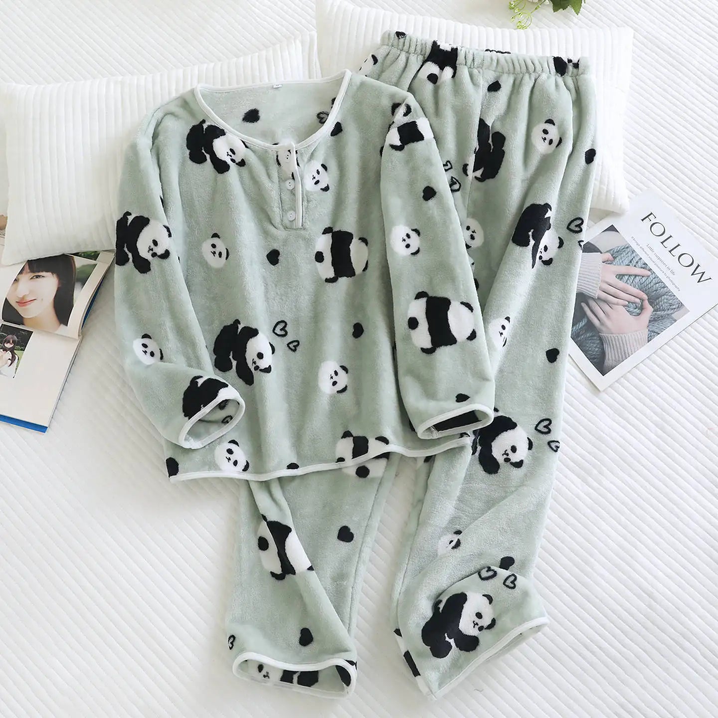 New Autumn And Winter Ladies Flannel Pajamas Long-sleeved Trousers Two-piece Cartoon Dinosaur Warmth Thickening Home Service Set