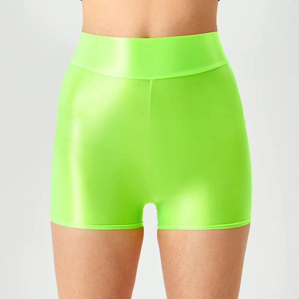 Sexy Women Stain Smooth Yoga Elasitc Shorts Oil Glossy Shiny Tight Casual Beachwear Fitness Short Safety Underwear