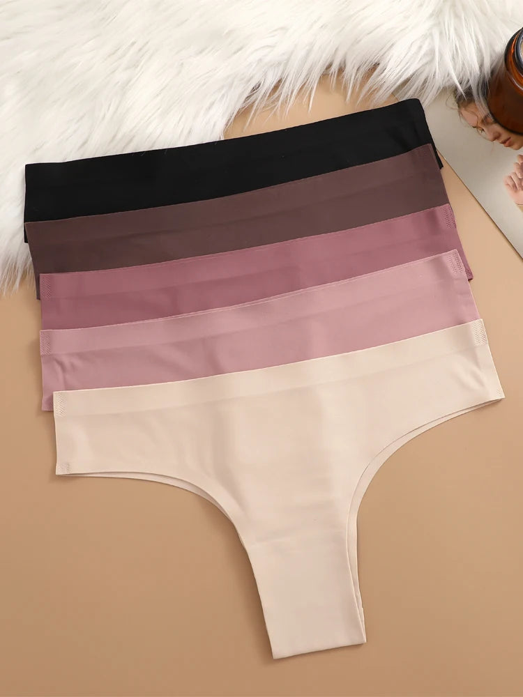 5Pcs Seamless Ultra-thin Underwear Women's Maillard Thongs Sexy Low Waist Brazilian Panties Female Ice Silk Invisible Lingerie