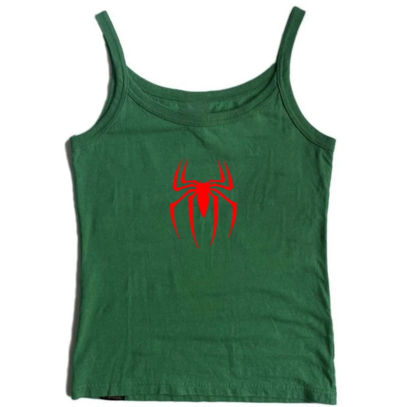 Y2k Tank Tops Sexy Women Summer Camis Punk Y2K Harajuku Sleeveless Spider Printed Tights Vest Femme Streetwear Graphic EMO Girls
