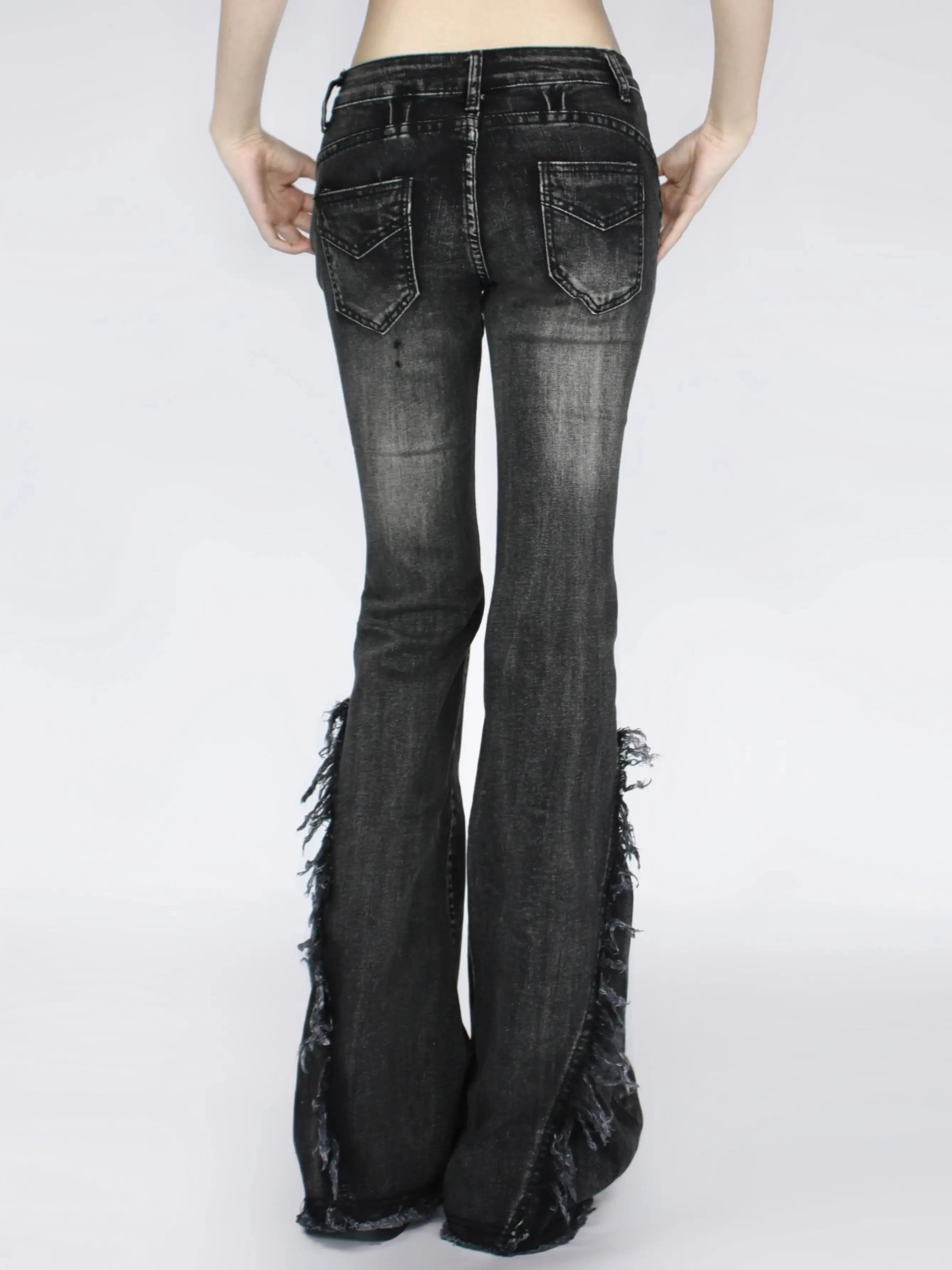 Women's Black Gothic Baggy Flare Jeans Harajuku Y2k Aesthetic Denim Trousers Punk Jean Pants Vintage 2000s Trashy Clothes 2024