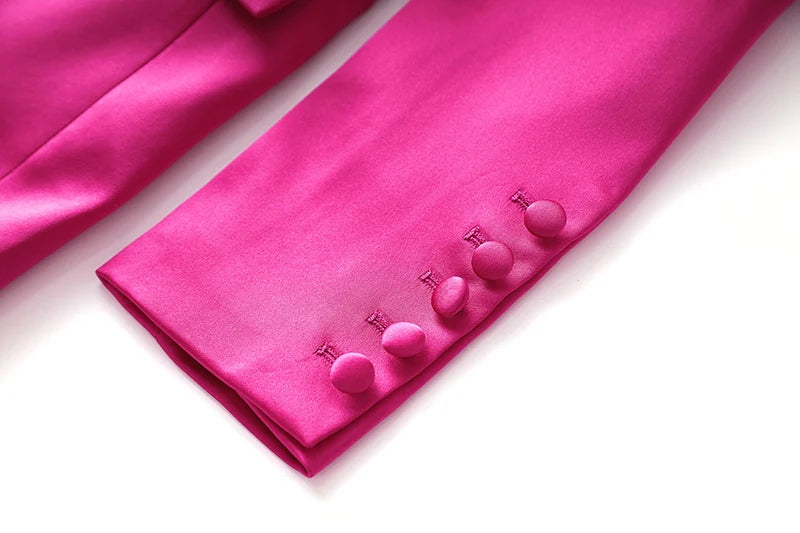 Smooth Satin Fabric Fusicha 3PCS Blazer Suit Fashion Elegant Street Mini Skirt Women Quality Clothing