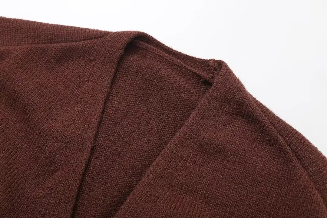 HH Woman Autumn Long Sleeves Slim Casual Sweater High Street Coat Women Solid Single Button Deep V-Neck Knitted Cardigan