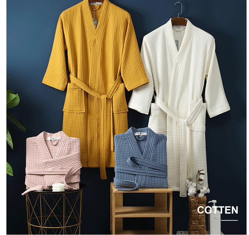 Cotton Bathrobe Spring/summer Thin Morning Robe Long Waffle Hotel Beauty Salon Bathrobe Women Sleepwear Sexy Pajamas Bath Robes