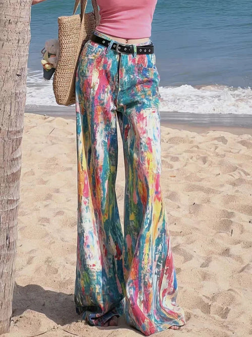 2026 Cyber Y2K Fashion Colorful Graffiti Paint Baggy New Jeans Pants For Women Clothing Gothic Wide Leg Lady Trousers Ropa Mujer
