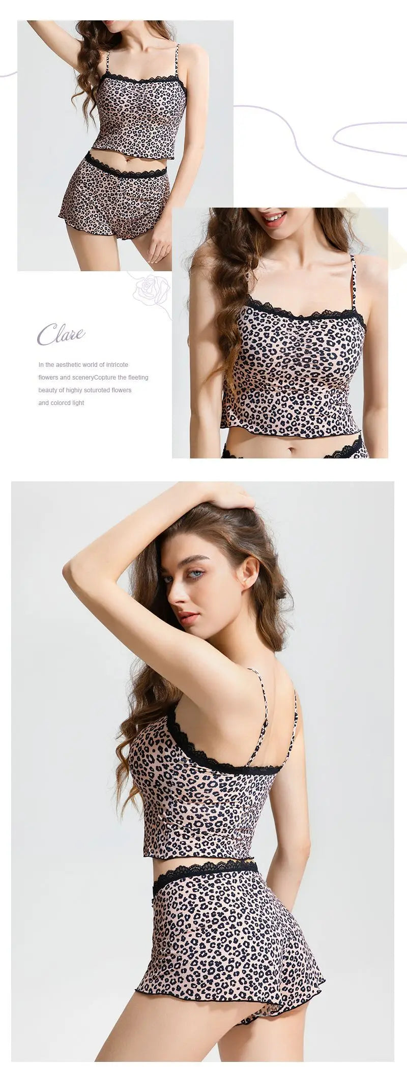 Logirlve Sexy Lace Patchwork Camisoles Backless Retro Leopard Print Halter Top Women's Summer New Sleeveless Outerwear Set