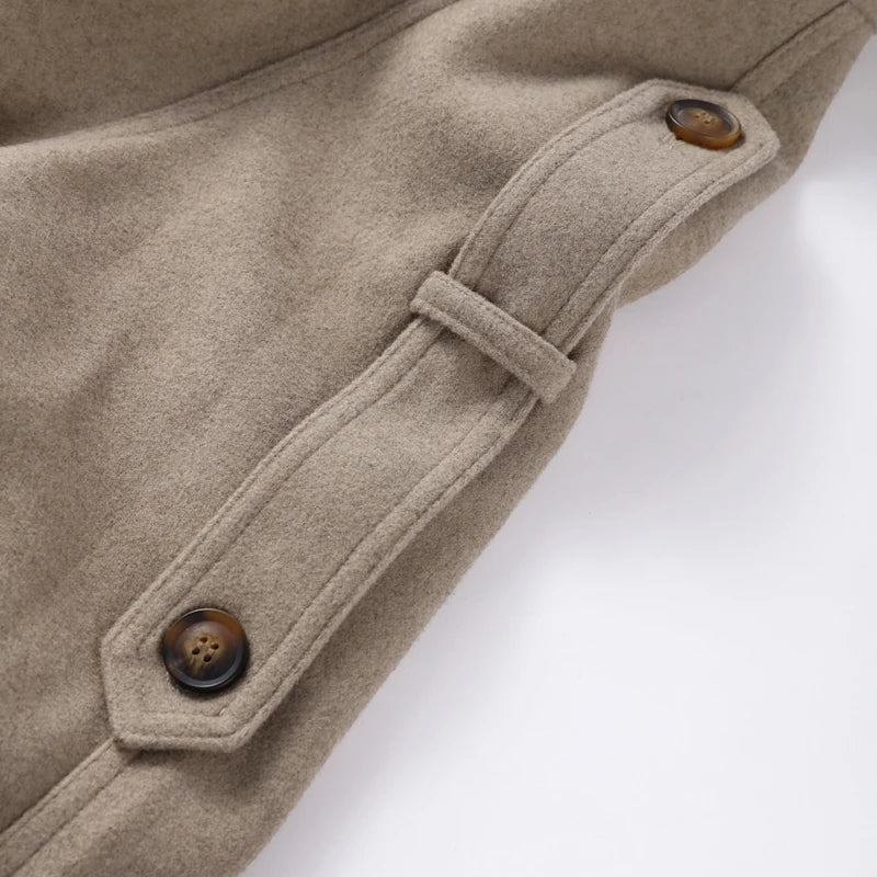 Elegant Stand Collar Long Woolen Coat Women Loose Full Sleeve Single Breast Warm Overcoat 2026 Spring Lady Outwear New