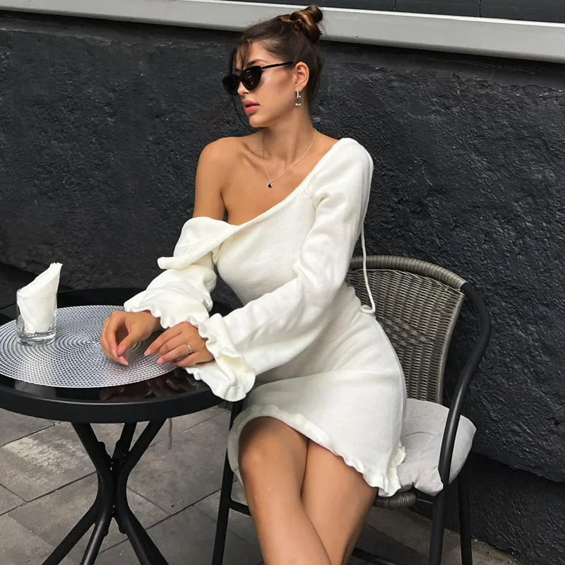 2026 Women Ins Style Sexy Backless Neck-hanging Long Sleeve Fishtail Dress Knit Beachwear Summer Swimsuit Bikini Cover-ups A2825