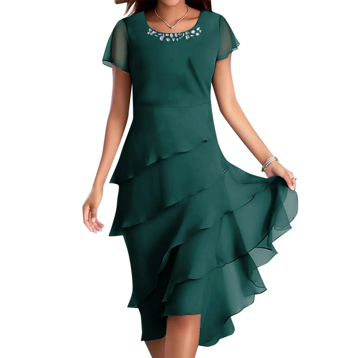 Womens Dresses Women'S Summer Solid Color Dress: Short Sleeve Round Neck Chiffon Paneled Dresses For Women Summer Plus Size