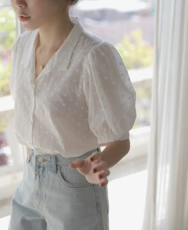 Shirts Women short sleeve V-Neck blouse shirts and tops  Korean Style Womens Clothing Elegant Leisure Chiffon blouses