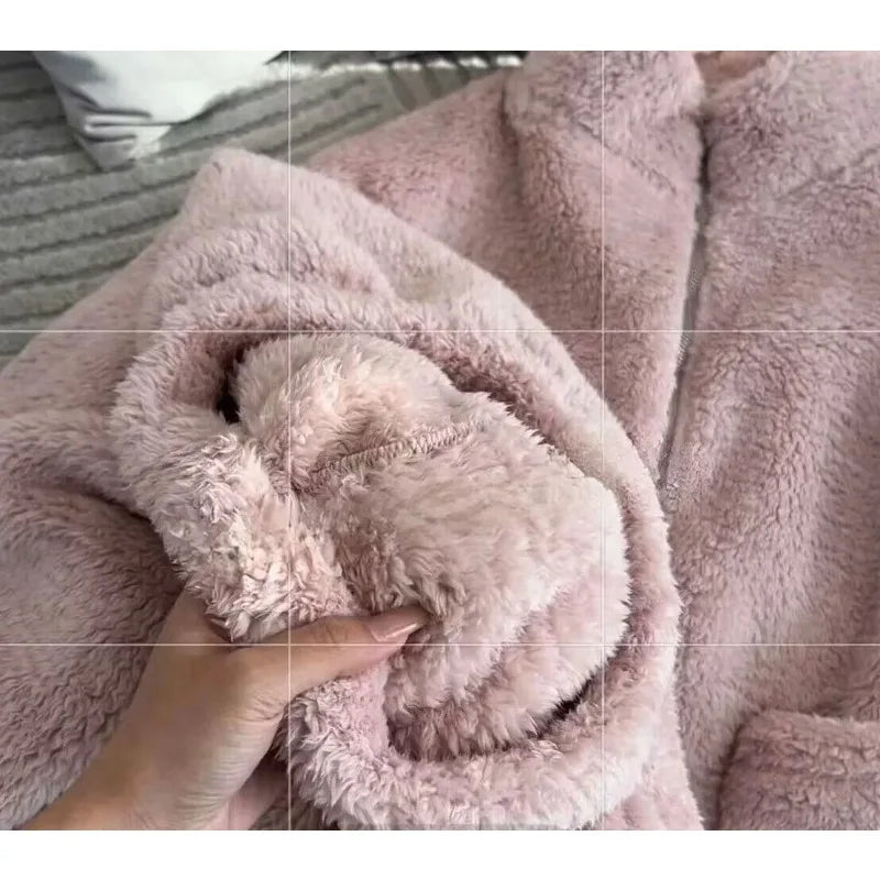 Winter Coral Velvet Pajamas Women Thickened Warm Zipper Loungewear Two-Piece Set Large Size Long Sleeves Sleepwear Homewear