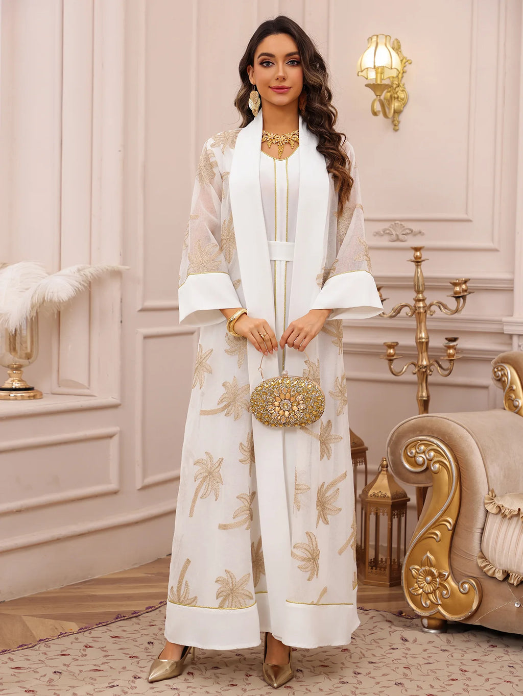 Eid Women Dress Muslim Abaya 2 Piece Set Musulman Ensembles Party Jalabiya Ramadan Abayas Vestidos Largos Kaftan Arab Long Robe
