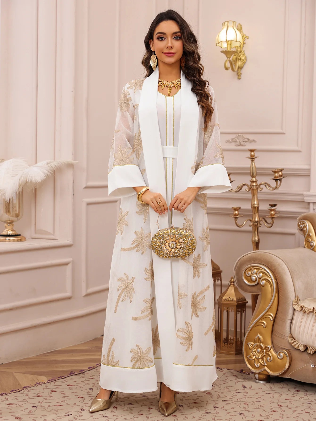 Eid Women Dress Muslim Abaya 2 Piece Set Musulman Ensembles Party Jalabiya Ramadan Abayas Vestidos Largos Kaftan Arab Long Robe