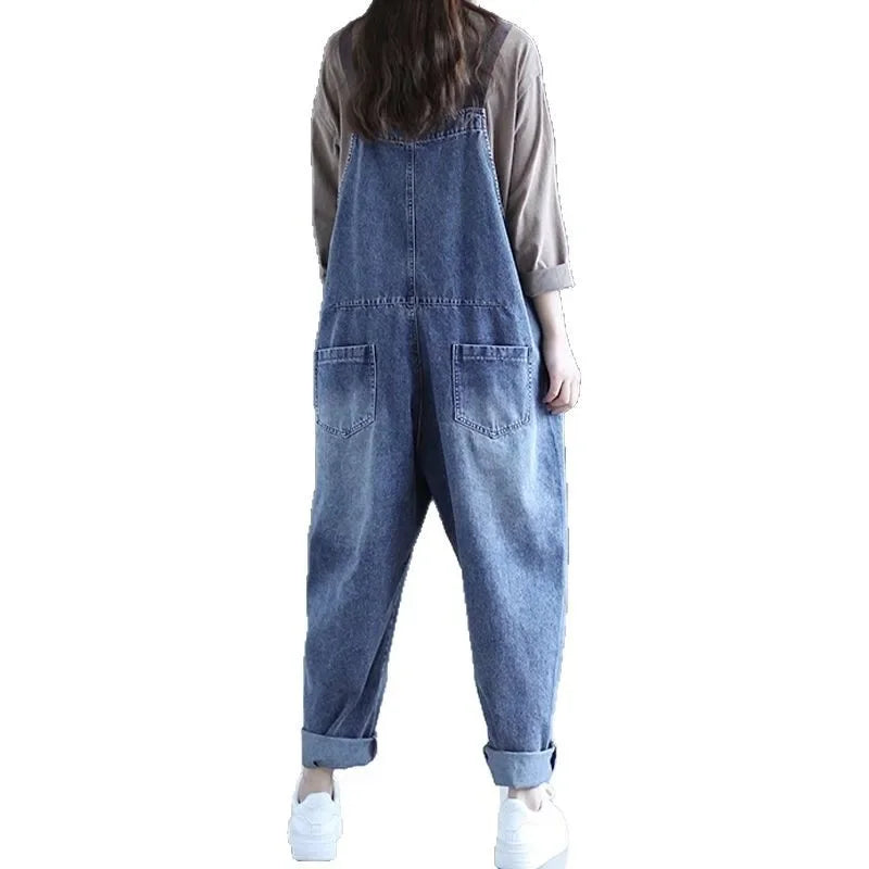 Loose Casual Denim Overalls Women's Wide Leg Pants Harem Jumpsuits Ageless plus Size New 2025 Fashion from Mainland China