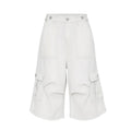 PBAP White Cargo Jean Shorts Women Big Pockets Casual Wide Leg Pleats Adjust Waist Baggy Bermuda Pants Hiphop Vintage Streetwear