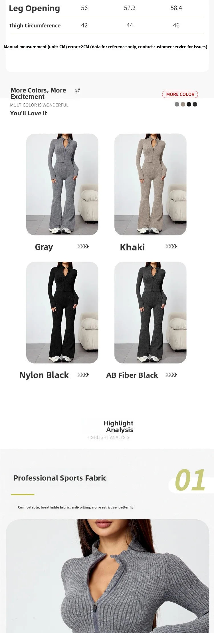 Women's Tight Fitness Yoga Outfit Set with Long Sleeves And Zipper Autumn Winter Sports Jacket And Bell Bottom Pants