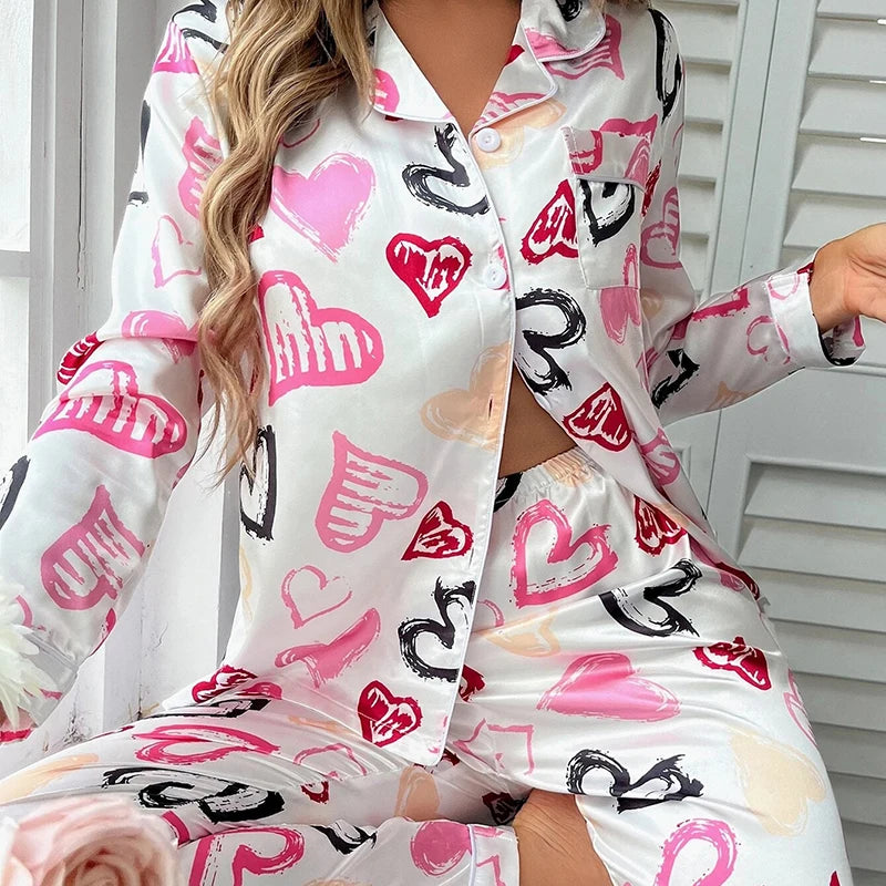 Spring Autumn pajama women Silk Satin pajamas set Long sleeve Shirt with Trouser Sleepwear Loungewear Female Pyjamas Suits Mujer