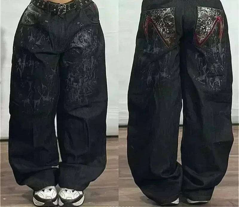 American Street Fashion Trend Big Pocket Loose Jeans Women Harajuku Y2K New Hip Hop Vintage Oversized Jeans Unisex Mopping Jeans