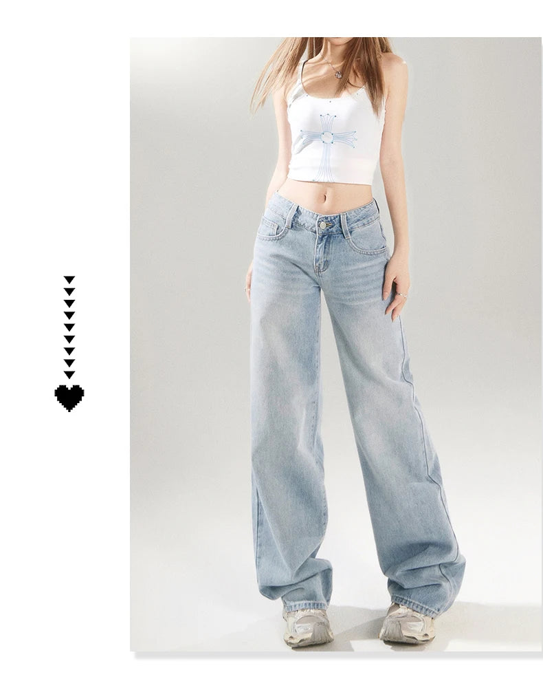 KSTUN 2025 Spring Women Wide Leg  Jeans Streetwear Loose Straight Denim Pants Vintage Low Waist Jeans For Woman Dragging Pants