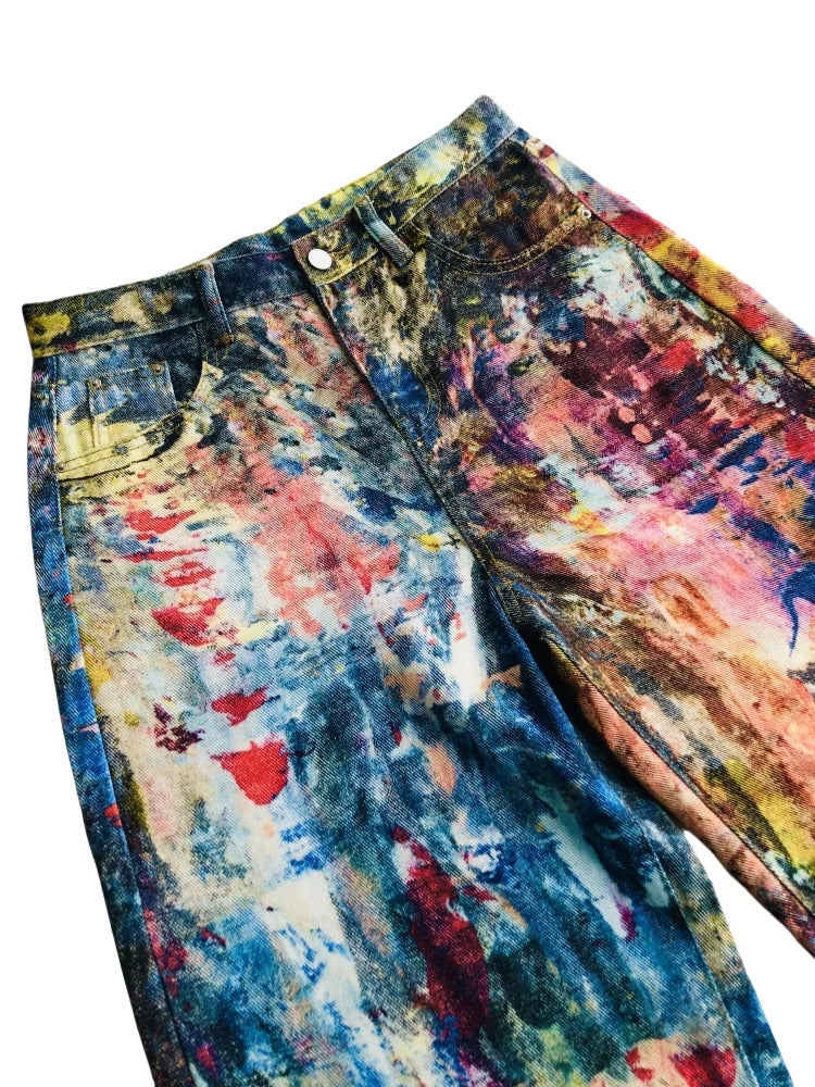 2026 Cyber Y2K Fashion Colorful Graffiti Paint Baggy New Jeans Pants For Women Clothing Gothic Wide Leg Lady Trousers Ropa Mujer